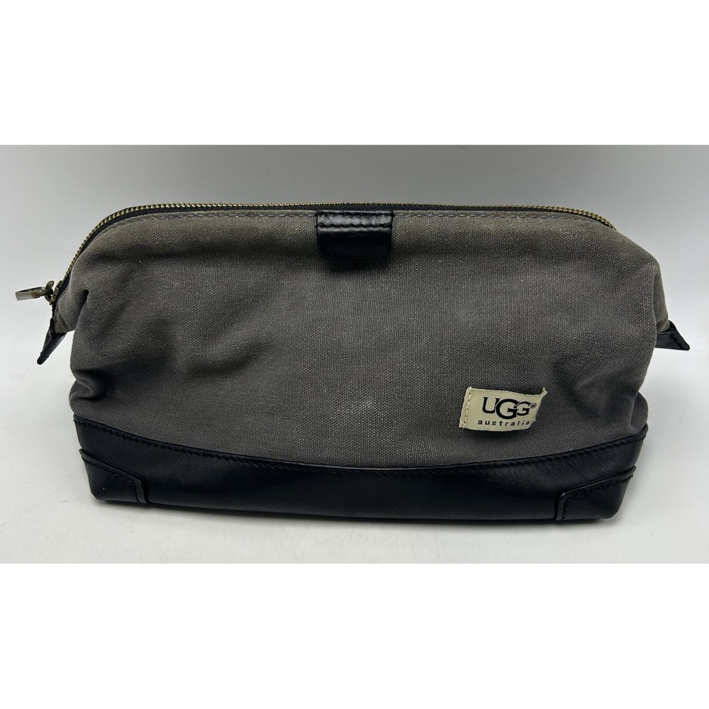 Ugg Toiletry Bag Dopp Travel Gray Canvas Brown Leather Trim Mens Travel Read